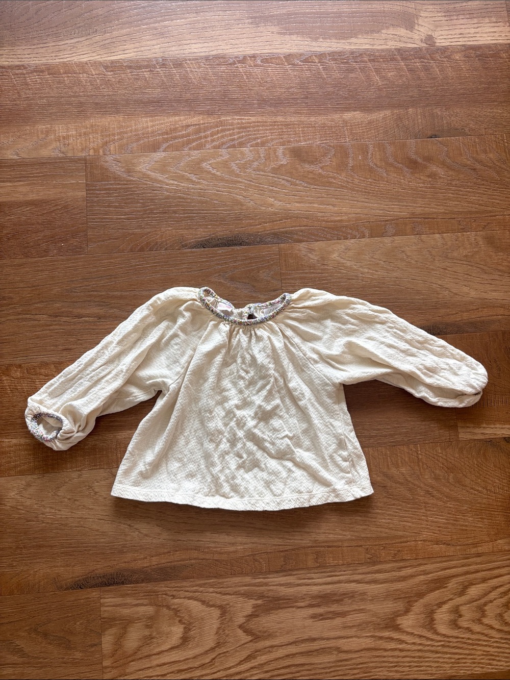 Zara Cream Girls' Peasant Blouse with Floral Trim